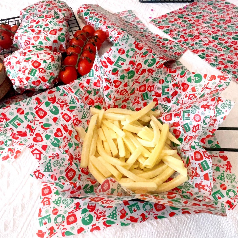 Suiwen 150pcs Christmas Wax Paper Sheets for Food Deli Paper Sandwich Wrap Candy Cookies Wraps, Waterproof Oil-proof Basket Liners with Snowflakeprinted for Kitchen Handmade Food(Red and Green) - Image 5